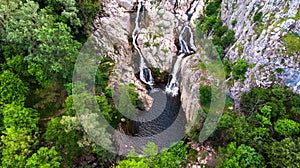 Aerial view of waterfall Mokranjske Stene in village mokranje photo