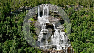 Aerial view of a waterfall in Norway