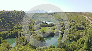 Aerial view of the waterfalls on the Brljan lake