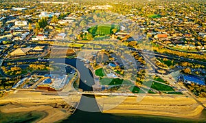 Aerial view of waterfront suburbian area. photo