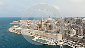 Aerial view of Waterpolo Pitch, Boat street and Valletta cityscape , Malta