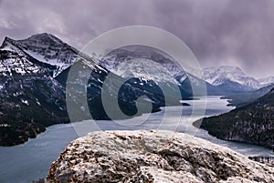 Aerial view of Waterton Lakes from the Bear`s Hump.