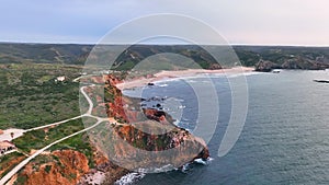 Aerial view of the Waves in the Atlantic Ocean at the Carrapateira.