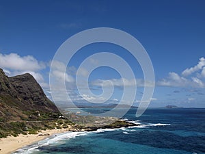 Aerial view of Waves crash on Makapuu Beach