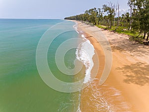 Aerial view of Waves crashing on sandy shore,Sea surface ocean waves background,Top view beach background