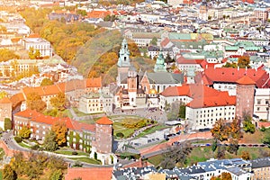 Aerial view of Wawel Castle in Krakow, Poland