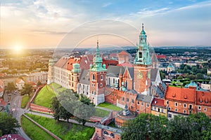 Aerial view of Wawel Castle in Krakow, Poland