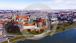 Aerial view of Wawel Castle landmark of Krakov