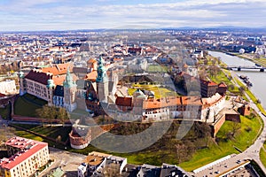 Aerial view of Wawel Castle landmark of Krakov