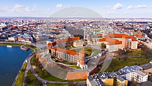 Aerial view of Wawel Castle landmark of Krakov