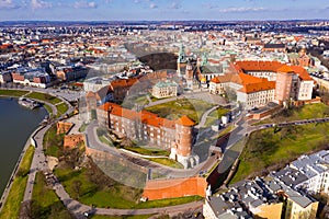 Aerial view of Wawel Castle landmark of Krakov