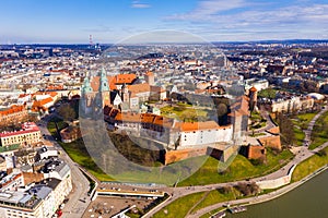 Aerial view of Wawel Castle landmark of Krakov