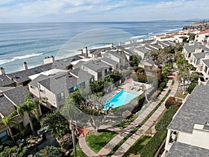 Aerial view of wealthy community on the cleef next to the ocean in south california