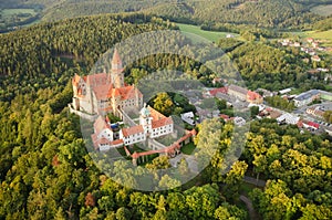 Aerial view of well preserved gothic castle Bouzov