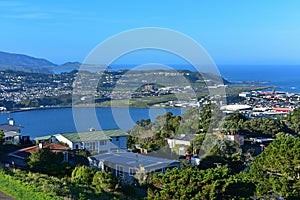 Aerial view of Wellington airport and city