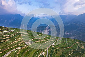 Aerial view of Wenchuan County, Aba Prefecture, Sichuan Province and nearby mountain villages