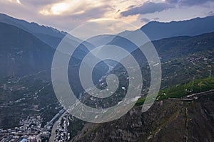 Aerial view of Wenchuan County, Aba Prefecture, Sichuan Province and nearby mountain villages