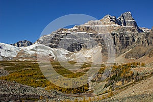 Aerial view of Wenkchemna Peak in autumn photo