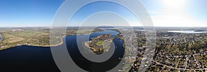 Aerial view of Werder City island in the River Havel with the town`s oldest quarter.