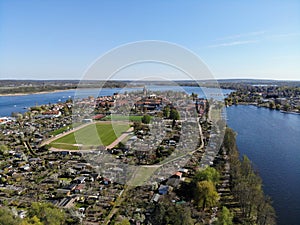 Aerial view of Werder City island in the River Havel with the town`s oldest quarter. photo