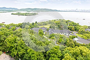 Aerial View of the West Lake and the city of Hangzhou