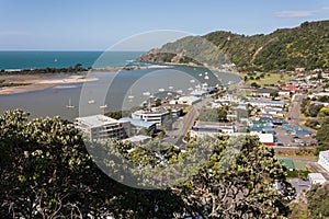 Aerial view of Whakatane town and river