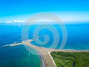 Aerial view: whale-tailed beach uvita, costa rica