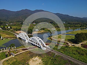 Aerial view of White Bridge (Saphan Khao) in the Tha Pla Duk, Thailand photo