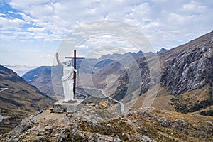 Aerial view of the White Christ in Chavin, Ancash