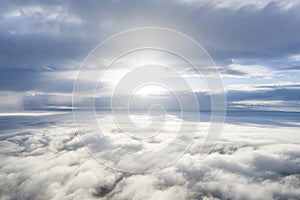 Aerial view white clouds in blue sky. View from drone. Aerial view cloudscape texture background. Texture of clouds. View from