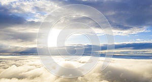 Aerial view white clouds in blue sky. View from drone. Aerial view cloudscape texture background. Texture of clouds. View from