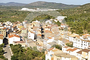 Aerial view of white houses and clay tiles, Villafames rural vil