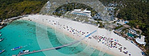 Aerial view of white seabeach of racha island phuket southern of