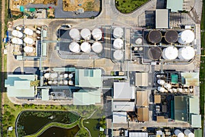 Aerial view white storage tank at day with chemical plant industry