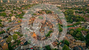 Aerial view of the Whitestone Walk, Hampstead with tall buildings and trees