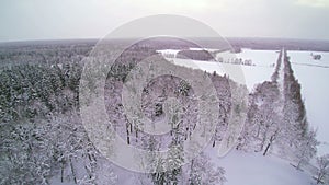 Aerial view of the whole city covered in snow