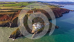 Aerial view. Wicklow Head lighthouse. county Wicklow. Ireland