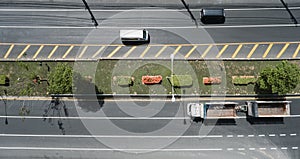 Aerial view of the wide road with a nice dividing strip of grass