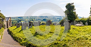 Aerial view of Widecombe in the Moor, a village and large civil parish on Dartmoor National Park in Devon, England