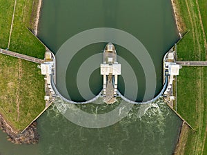 aerial view of the wier at Driel, Netherlands