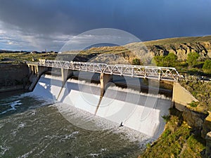 Aerial view of Willwood water Dam in Northeastern, Wyoming photo