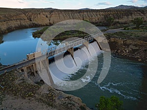 Aerial view of Willwood water Dam in Northeastern, Wyoming photo