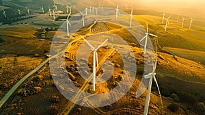 Aerial View of Wind Farm: Realistic Shot Captured by Drone, Environmental Concept