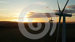 Aerial view of wind farm at sunrise