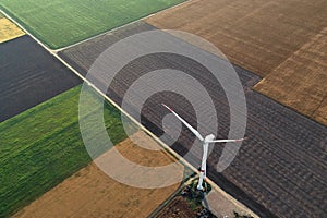 Aerial view on wind turbine. Alternative energy source