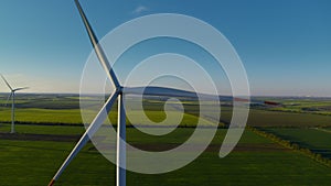 Aerial view of wind turbine park generating environmental friendly energy.