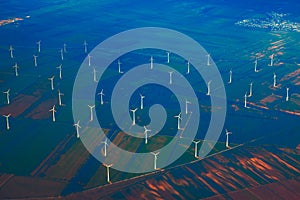 Aerial view of wind turbines photo