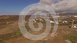 Aerial view of wind turbines producing clean sustainable energy