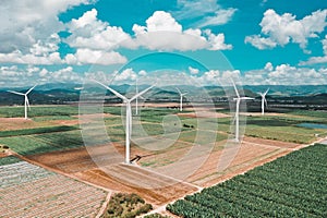 Aerial view of Wind Turbines in the windfarm of Santa Isabel, Puerto Rico