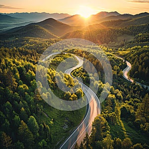 Aerial View of Winding Mountain Road